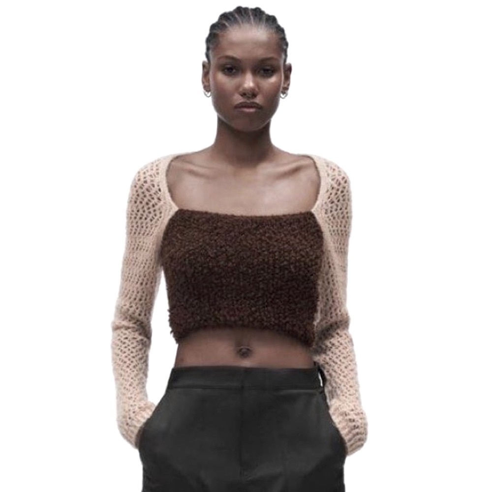 Zara NWOT Knit Crochet Long Sleeves Crop Top